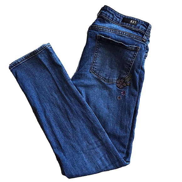 Kut from the Kloth Medium Wash Distressed Embroidered Straight Leg Jeans - Picture 2 of 11